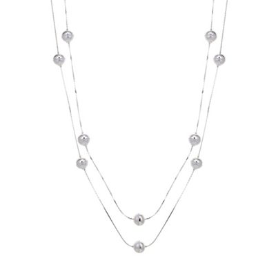 Silver pearl orb multi row necklace